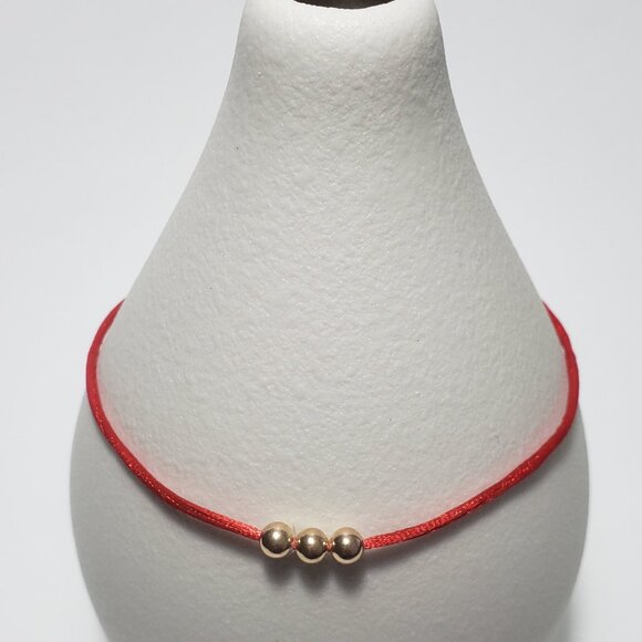 14K Solid GOLD Beads Red String Kabbalah Bracelet Protection Good Luck - Picture 1 of 5